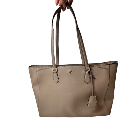 Tory Burch Robinson Large Tote Purse Beige Tan Handbag - Picture 1 of 12